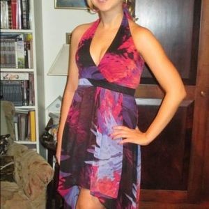 Bebe pink and purple high low halter dress